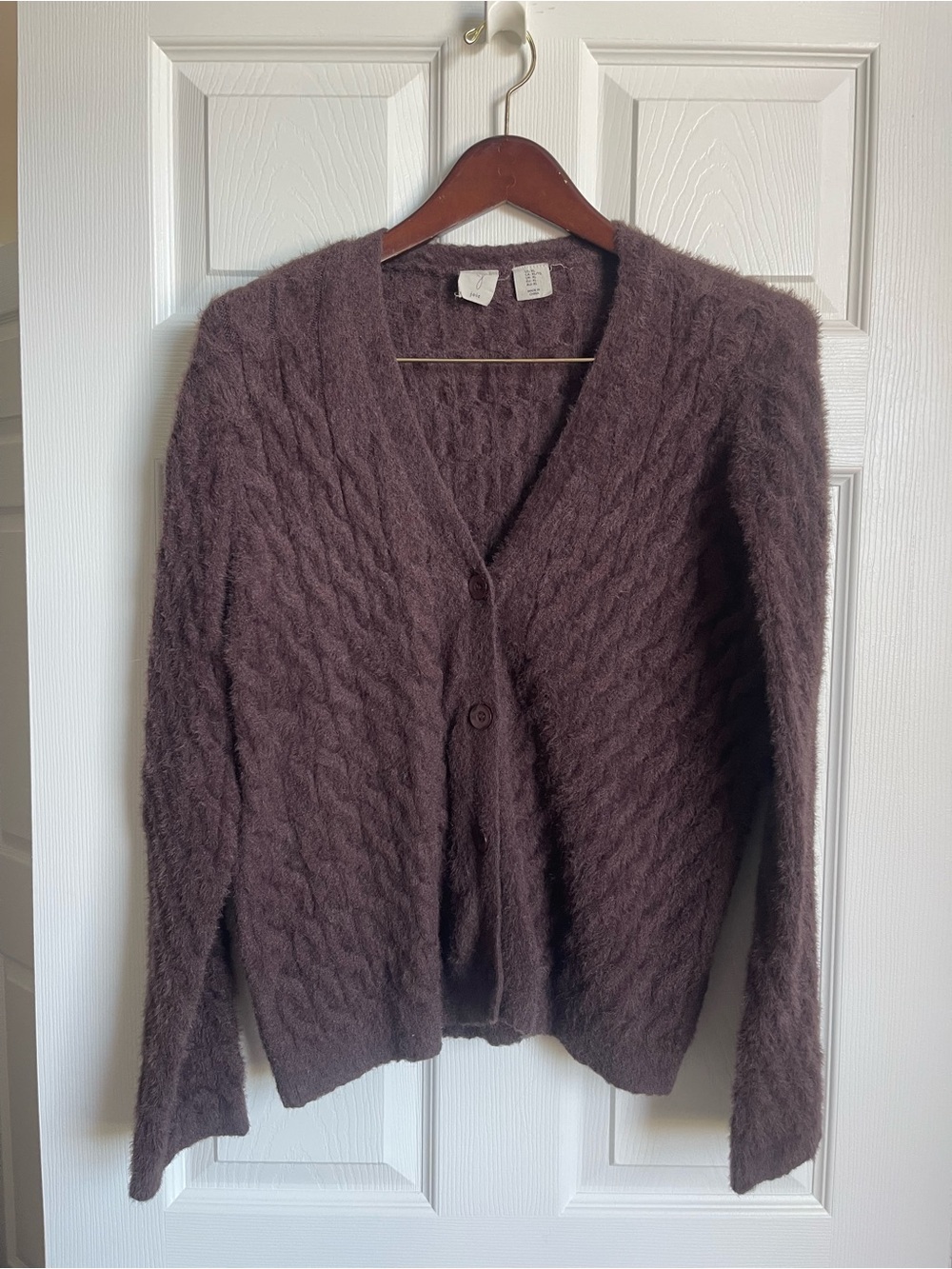 Joie Fuzzy Cable-Knit V-Neck Cardigan - Brown